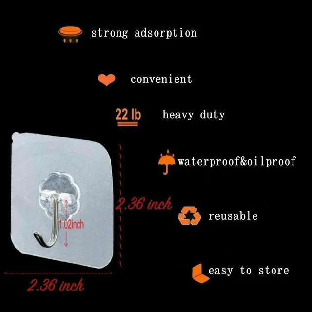 Alt view image 5 of 7 - Heavy Duty Adhesive Hooks 33 lb(Max) 15KG,Waterproof and Oilproof Reusable Seamless Hooks Heavy Duty Wall Hook for Kitchen Bathroom Office (Transparent Small 8 pcs)