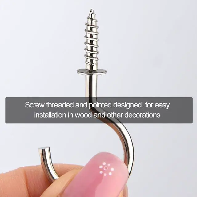 Alt view image 3 of 7 - KUUQA 75 Pcs Multi-Size Nickel Plated Metal Ceiling Hooks Screw Cup Hook Holder (Silver)