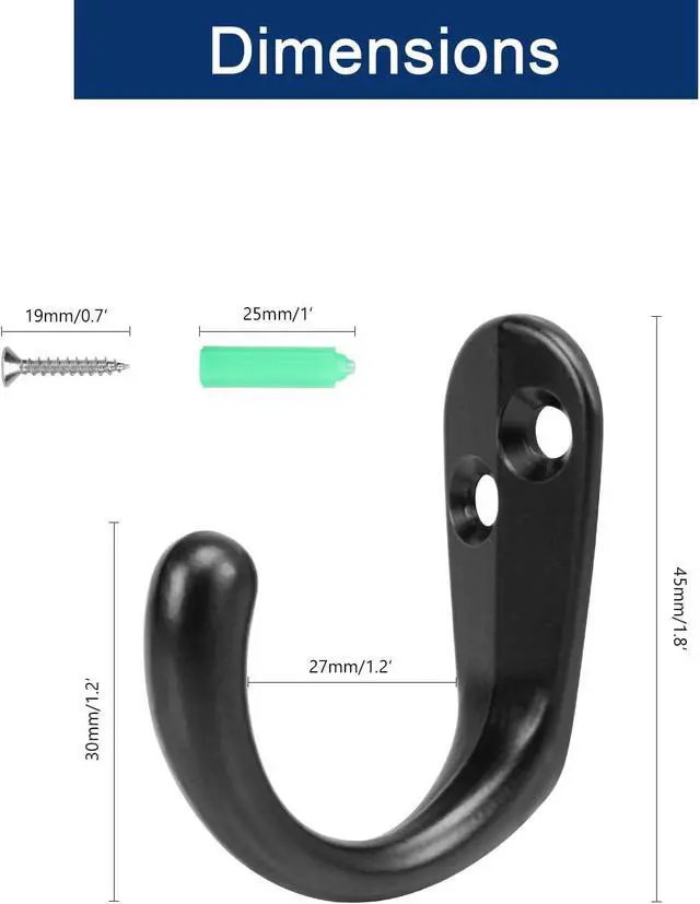 Alt view image 2 of 6 - NearMoon Coat Hooks Wall Mounted - Heavy Duty Metal Single Prong Robe Hanger Rustproof Wall Hooks for Towel Hat Key Bag on Bathroom, Kitchen, Livingroom(10 Pack, Matte Black)