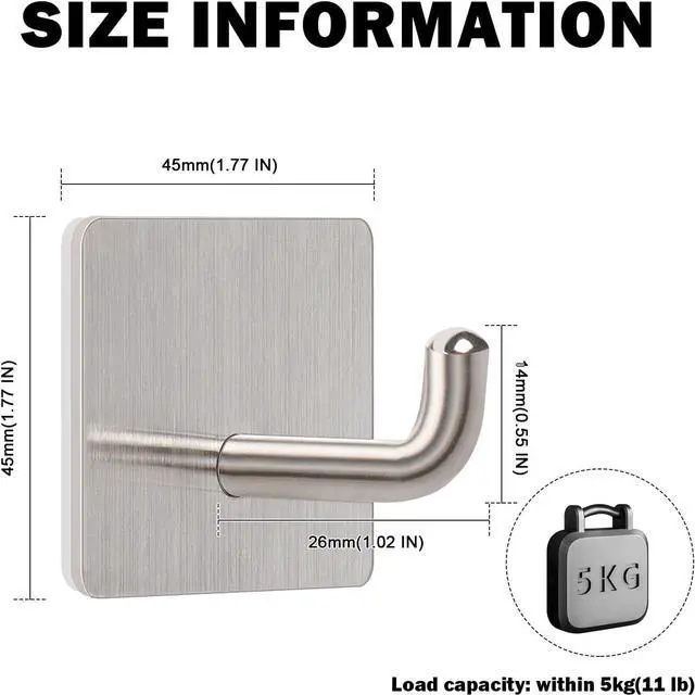 Alt view image 2 of 7 - Livabber Adhesive Towel Hooks, 304 Stainless Steel Self Sticky Wall Hooks Waterproof Shower Hooks for Robe/Clothes, No Drilling Towel Hangers for Bathroom Kitchen Bedroom (Brushed Nickel, 6 Packs)
