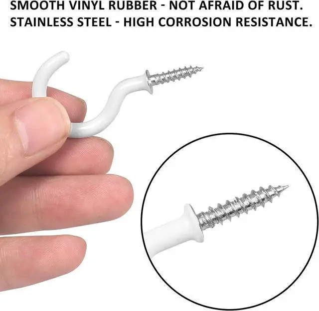 Alt view image 3 of 7 - Romeda 90 Pcs White Ceiling Hooks kit, 6 Sizes Vinyl Coated Screw-in Plant, Kitchen, Cup, Ceiling Hooks for Hanging (1/2in, 5/8in,3/4in,7/8in,1'',1-1/4in)