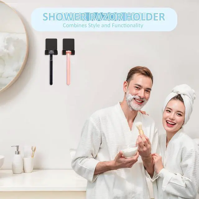 Alt view image 2 of 7 - VIS'V Shower Wall Adhesive Razor Holder for His and Hers, Black, 2 Pcs