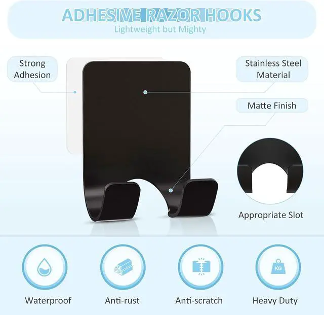 Alt view image 3 of 7 - VIS'V Shower Wall Adhesive Razor Holder for His and Hers, Black, 2 Pcs
