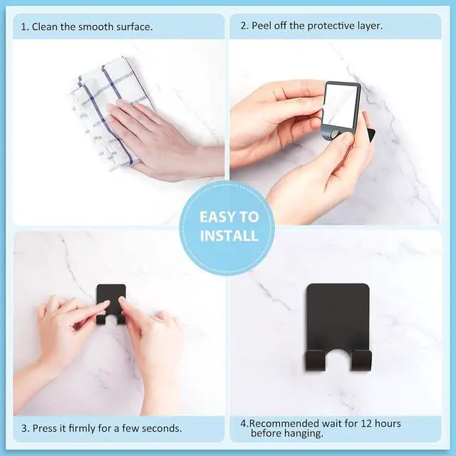 Alt view image 6 of 7 - VIS'V Shower Wall Adhesive Razor Holder for His and Hers, Black, 2 Pcs