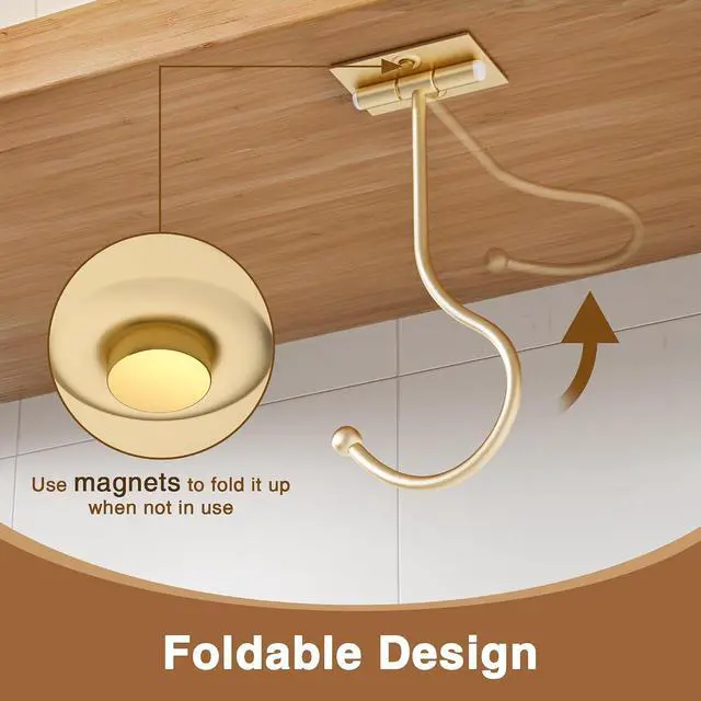 Alt view image 2 of 7 - Under Counter Banana Hook Foldable, Banana Holder Cabinet Shelf Hook,Gold
