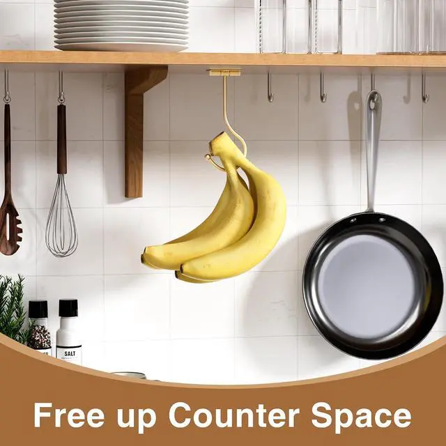 Alt view image 5 of 7 - Under Counter Banana Hook Foldable, Banana Holder Cabinet Shelf Hook,Gold