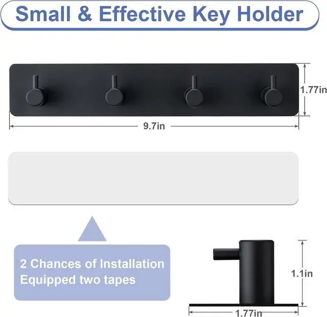 Alt view image 2 of 6 - Key Holder with 4 Hooks,Adhesive Key Hanger Organizer for Wall Mount