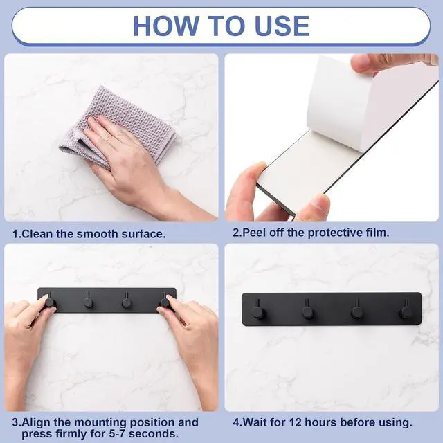 Alt view image 5 of 6 - Key Holder with 4 Hooks,Adhesive Key Hanger Organizer for Wall Mount