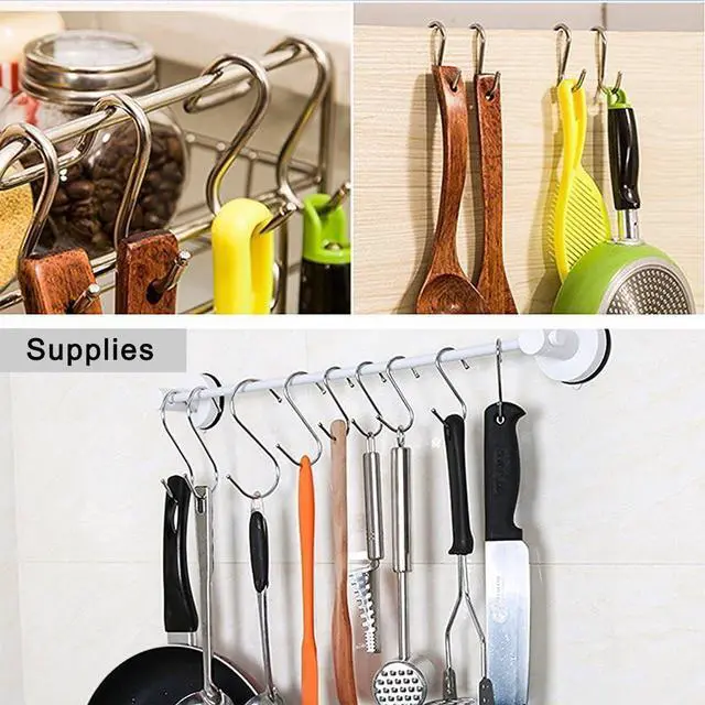Alt view image 6 of 7 - 10 Pack Heavy Duty S Hooks Black S Shaped Hooks Hanging Hangers Hooks for Kitchen, Bathroom, Bedroom and Office: Pan, Pot, Coat, Bag, Plants(10 Pack/Black/Small)