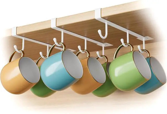 Main image of ECROCY Coffee Mug Holder Under Cabinet Only Fits Shelves up to 3/4" Thick, Clip-On Coffee Cup Holder Pack of 3, No Drilling Free Damage