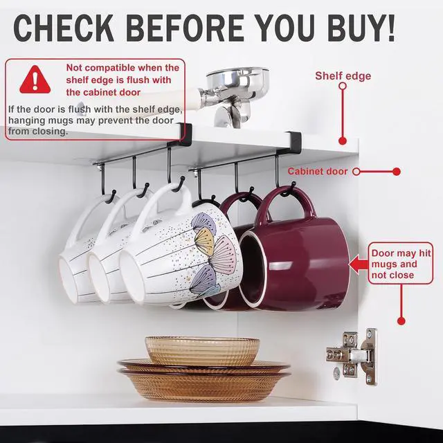 Alt view image 4 of 7 - ECROCY Coffee Mug Holder Under Cabinet Only Fits Shelves up to 3/4" Thick, Clip-On Coffee Cup Holder Pack of 3, No Drilling Free Damage