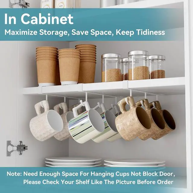 Alt view image 6 of 7 - ECROCY Coffee Mug Holder Under Cabinet Only Fits Shelves up to 3/4" Thick, Clip-On Coffee Cup Holder Pack of 3, No Drilling Free Damage