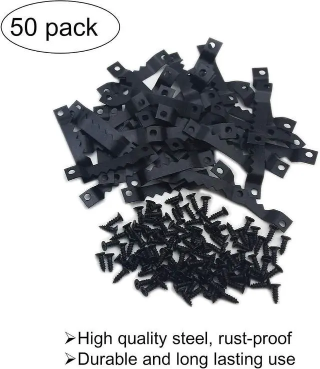 Alt view image 4 of 7 - 50 Pack Small Metal Sawtooth Picture Hangers with Screws (Black)