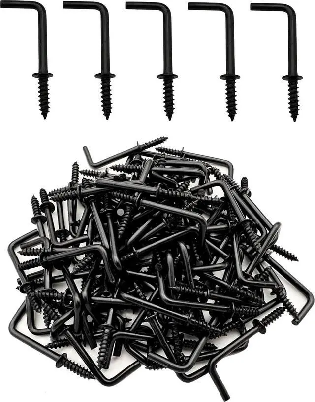Main image of Black 1 Inch 1 Shape Screw Hooks L Shape Hook 7 Shape Right Angle Medal Hooks (40 Pack)