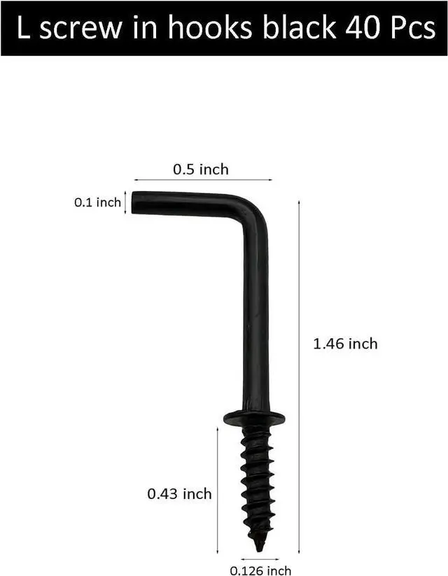 Alt view image 2 of 4 - Black 1 Inch 1 Shape Screw Hooks L Shape Hook 7 Shape Right Angle Medal Hooks (40 Pack)