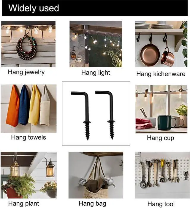 Alt view image 3 of 4 - Black 1 Inch 1 Shape Screw Hooks L Shape Hook 7 Shape Right Angle Medal Hooks (40 Pack)