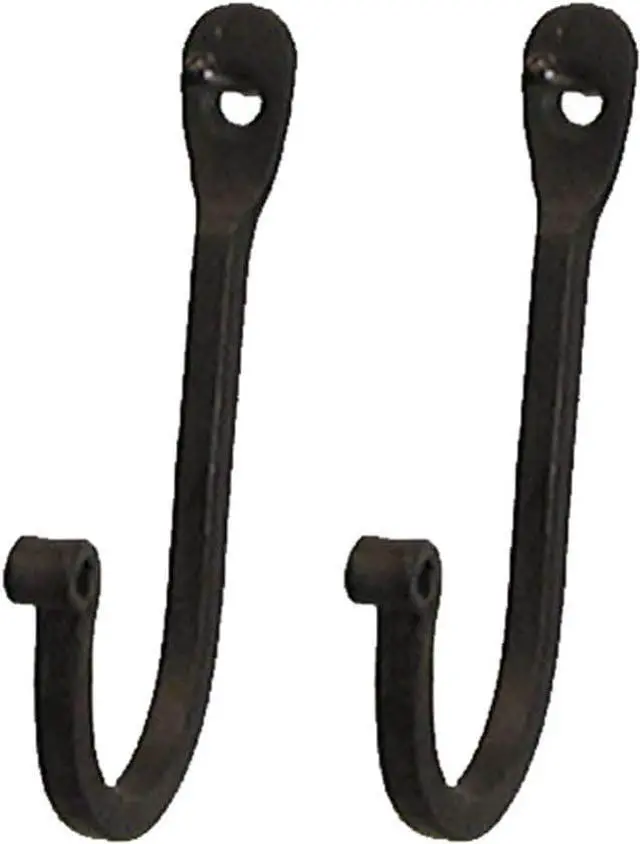 Main image of CTW 720002 Early American Single Prong Wrought Iron Hooks, Set of 2 Rustic Curved Metal Fasteners Decorative Colonial Wall Décor
