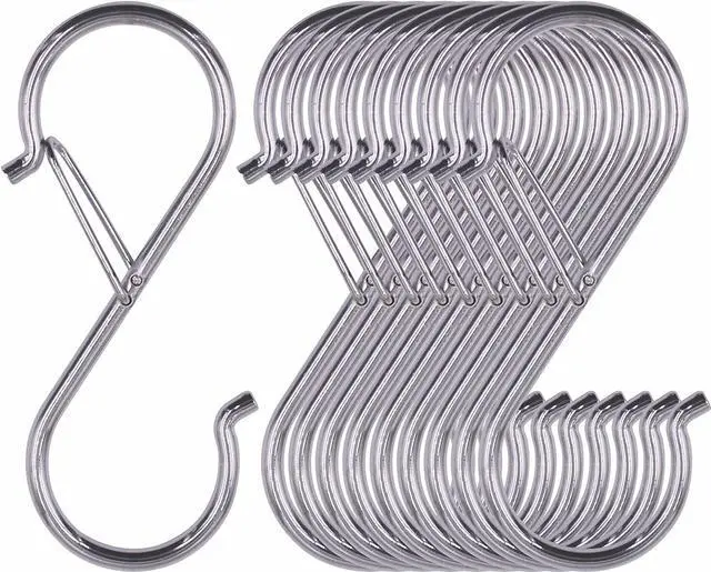 Main image of Vantasii 10 Pack S Hooks for Hanging, Rustproof S-Shaped Hook with Safety Buckle Heavy Duty Metal S Hanging Hook for Clothes, Pots, Pans, Kitchen Utensil, Cubicle, Closet Rob, Bags(3.5 inch, Silvery)