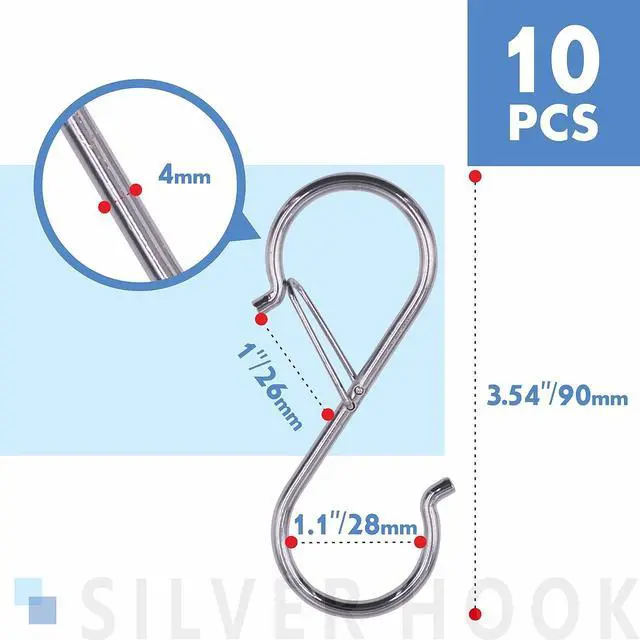 Alt view image 2 of 7 - Vantasii 10 Pack S Hooks for Hanging, Rustproof S-Shaped Hook with Safety Buckle Heavy Duty Metal S Hanging Hook for Clothes, Pots, Pans, Kitchen Utensil, Cubicle, Closet Rob, Bags(3.5 inch, Silvery)