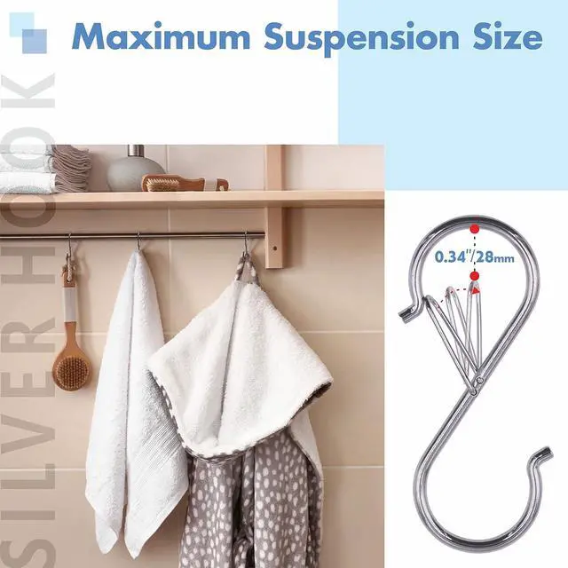 Alt view image 4 of 7 - Vantasii 10 Pack S Hooks for Hanging, Rustproof S-Shaped Hook with Safety Buckle Heavy Duty Metal S Hanging Hook for Clothes, Pots, Pans, Kitchen Utensil, Cubicle, Closet Rob, Bags(3.5 inch, Silvery)
