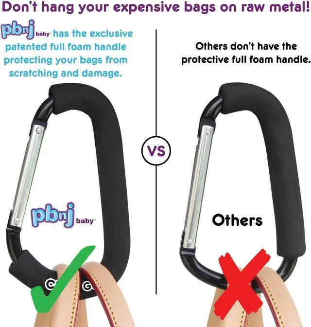 Alt view image 3 of 7 - PBnJ Baby Stroller Hooks, Large Carabiner Clip, Diaper Bag Purse, 2 Pack
