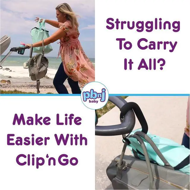 Alt view image 5 of 7 - PBnJ Baby Stroller Hooks, Large Carabiner Clip, Diaper Bag Purse, 2 Pack
