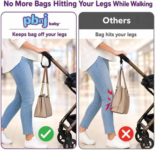 Alt view image 2 of 7 - PBnJ Baby Stroller Hooks, Large Carabiner Clip, Diaper Bag Purse, 2 Pack