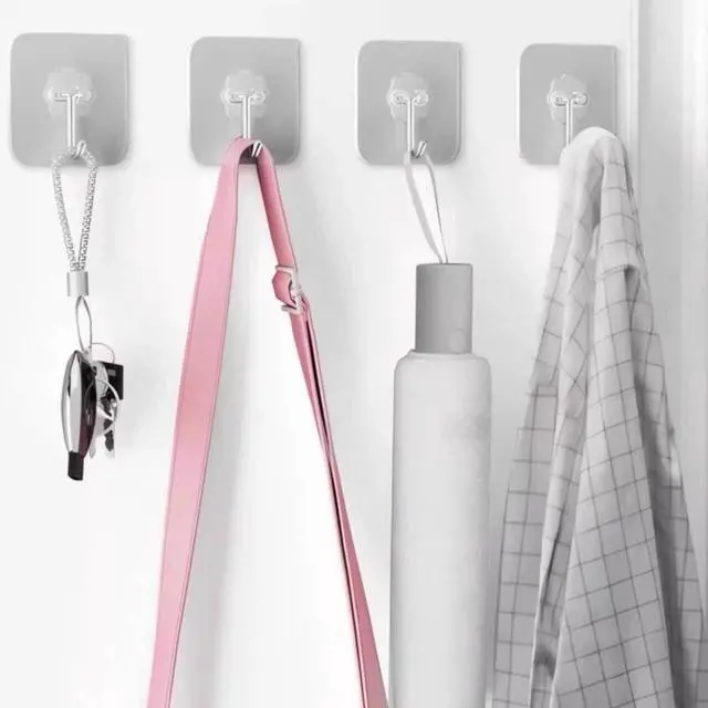 Alt view image 5 of 7 - DDMY Adhesive Wall Hooks Clear 50lb(Max) Heavy Duty Hanging Sticky-10 Pack