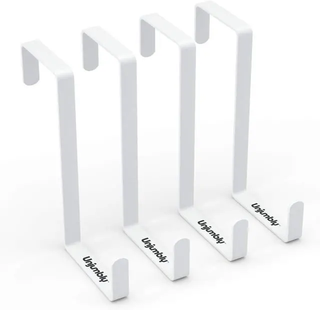 Main image of 4 Pack Over The Door Hooks - Fitting Door Width Between 1 3/8" and 1 3/4", Reversible Door Hangers for Hanging Clothes, Towels, Coats and More (White)
