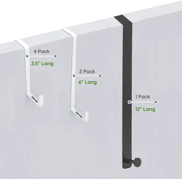 Alt view image 7 of 7 - 4 Pack Over The Door Hooks - Fitting Door Width Between 1 3/8" and 1 3/4", Reversible Door Hangers for Hanging Clothes, Towels, Coats and More (White)