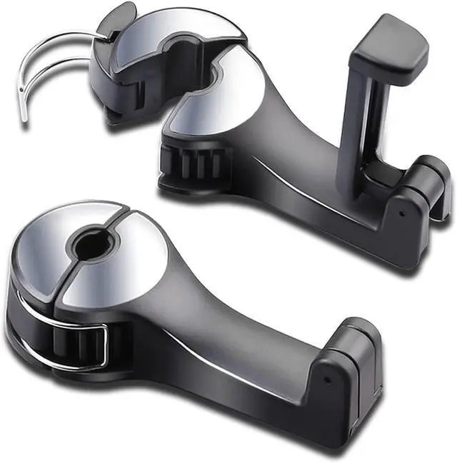 Main image of Car Headrest Hook with Phone Holder, Universal 360 Rotation Headrest Hooks for Purses and Bags (Silver)