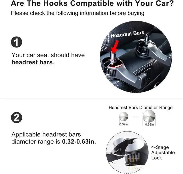 Alt view image 2 of 6 - Car Headrest Hook with Phone Holder, Universal 360 Rotation Headrest Hooks for Purses and Bags (Silver)