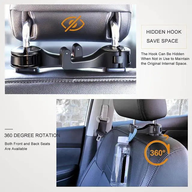 Alt view image 5 of 6 - Car Headrest Hook with Phone Holder, Universal 360 Rotation Headrest Hooks for Purses and Bags (Silver)