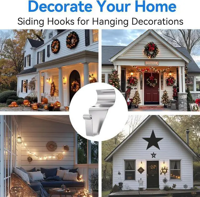 Alt view image 2 of 7 - Amuille Vinyl Siding Hooks Hanger 10 Pack, Heavy Duty Siding Clips for Hanging on Patio, No-Hole Needed Stainless Steel Siding Hook to Decor Wreath Things for Horizontal Vinyl Siding
