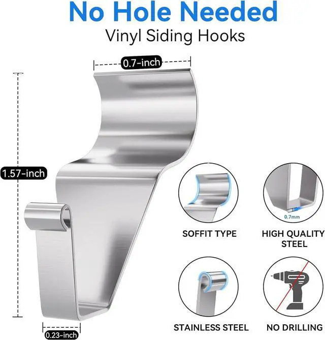 Alt view image 3 of 7 - Amuille Vinyl Siding Hooks Hanger 10 Pack, Heavy Duty Siding Clips for Hanging on Patio, No-Hole Needed Stainless Steel Siding Hook to Decor Wreath Things for Horizontal Vinyl Siding