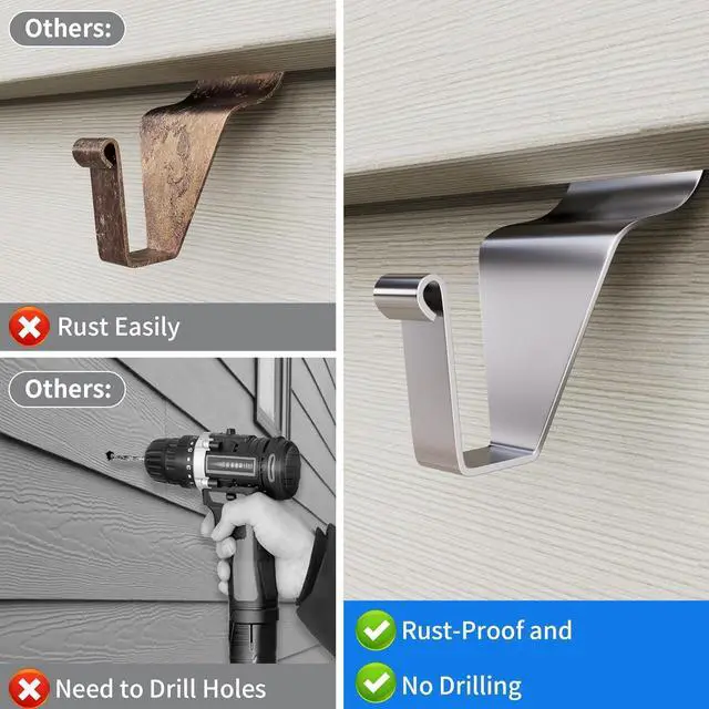 Alt view image 5 of 7 - Amuille Vinyl Siding Hooks Hanger 10 Pack, Heavy Duty Siding Clips for Hanging on Patio, No-Hole Needed Stainless Steel Siding Hook to Decor Wreath Things for Horizontal Vinyl Siding