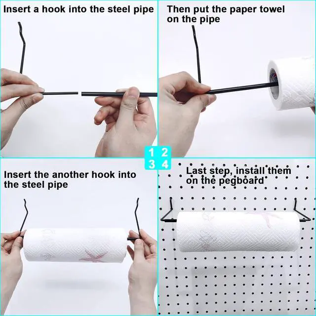 Alt view image 6 of 7 - 5 Pack Extendable Pegboard Paper Towel Holder,Pegboard Hook for Workshop,Garage,Kitchen,Laundry Room,Bathroom etc.