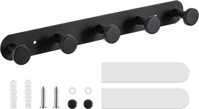 Main image of Coat Hooks Wall Mounted , Black Coat Rack with 5 Hooks, Adhesive Or Screw