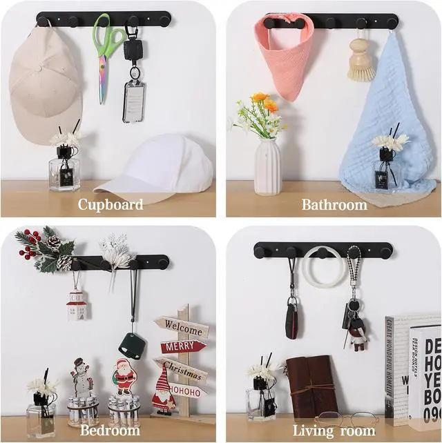 Alt view image 6 of 7 - Coat Hooks Wall Mounted , Black Coat Rack with 5 Hooks, Adhesive Or Screw