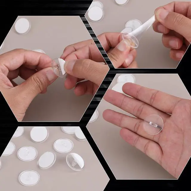 Alt view image 3 of 7 - 100 Pack Ceiling Hooks Adhesive Removable Transparent Wall Hanger with Hooks, 0.79 Small Disc Sticky Ceiling Hooks for Festival Wedding Halloween Christmas Party Decor