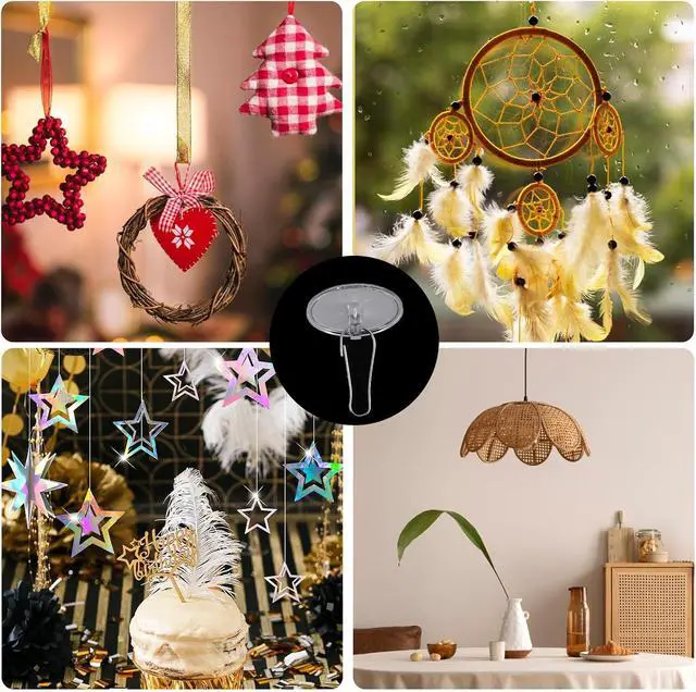 Alt view image 7 of 7 - 100 Pack Ceiling Hooks Adhesive Removable Transparent Wall Hanger with Hooks, 0.79 Small Disc Sticky Ceiling Hooks for Festival Wedding Halloween Christmas Party Decor