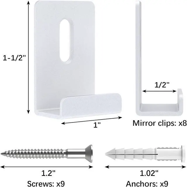 Alt view image 6 of 7 - Metal Mirror Clips 1/2 Inch Wide Channel Mirror Clips Heavy Mirror for Frameless Mirror Clips Wall Mounting Hanger for Mirror Tile Picture Frame Metal Mirror Holder Kit 8 Pieces (White)