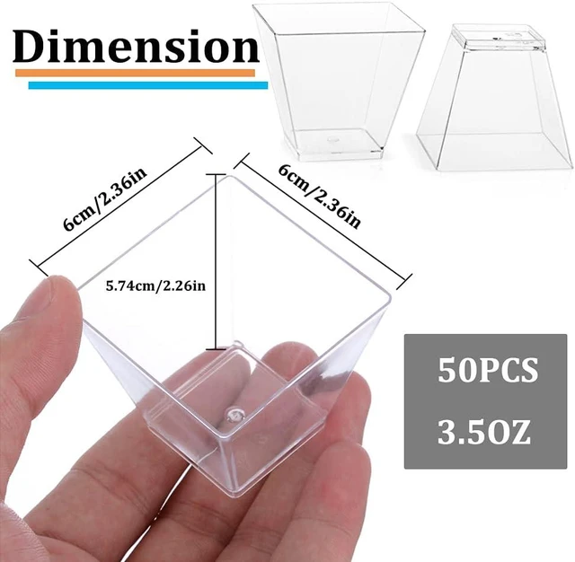 Alt view image 2 of 7 - Jnnzzggu 50Pcs Square Mini Plastic Dessert Cups,3.5Oz Clear Plastic Parfait Appetizer Cup for Desserts,Appetizers,Ice Cream