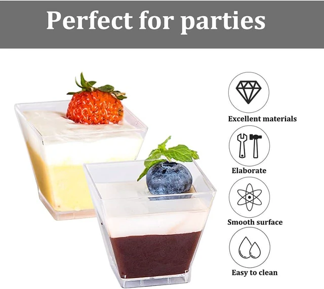 Alt view image 3 of 7 - Jnnzzggu 50Pcs Square Mini Plastic Dessert Cups,3.5Oz Clear Plastic Parfait Appetizer Cup for Desserts,Appetizers,Ice Cream