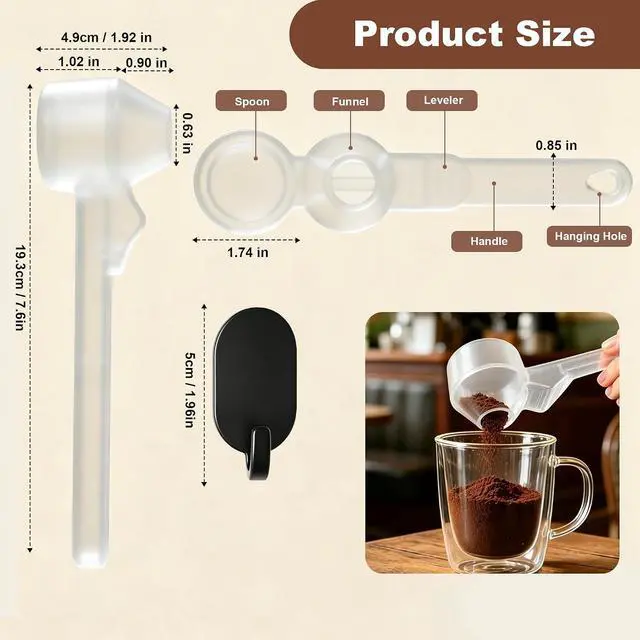 Alt view image 2 of 7 - Coffee & Protein Powder Scoop1 Pcs Coffee Scoop with Funnel Measuring Spoon 2 TBSP Capacity for Reusable K Cup Refiller,Protein Powder Sliding Spoon Prevents Spills Suitable Coffee,Tea etc(Clear)
