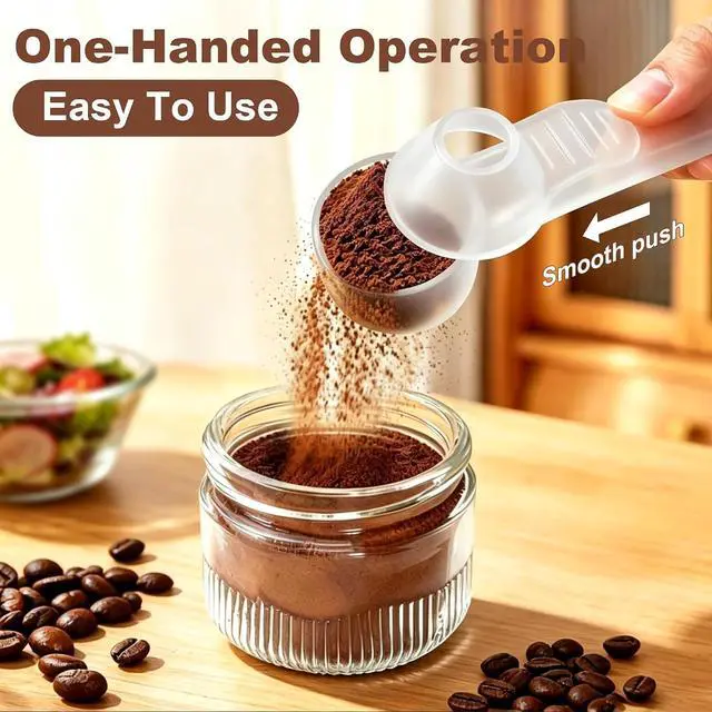 Alt view image 3 of 7 - Coffee & Protein Powder Scoop1 Pcs Coffee Scoop with Funnel Measuring Spoon 2 TBSP Capacity for Reusable K Cup Refiller,Protein Powder Sliding Spoon Prevents Spills Suitable Coffee,Tea etc(Clear)