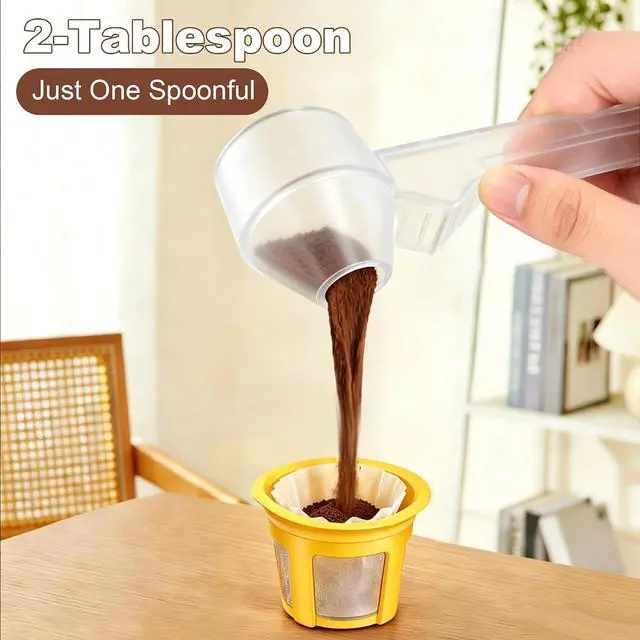 Alt view image 5 of 7 - Coffee & Protein Powder Scoop1 Pcs Coffee Scoop with Funnel Measuring Spoon 2 TBSP Capacity for Reusable K Cup Refiller,Protein Powder Sliding Spoon Prevents Spills Suitable Coffee,Tea etc(Clear)