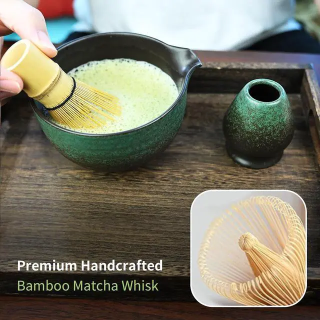 Alt view image 4 of 7 - Matcha Whisk Set,Matcha Set Includes Ceramic Bowl with Spout,Stainless Sifter,Scoop,Whisk and Holder,Complete 5 Pcs Japanese Matcha Kit Making Tools,Green