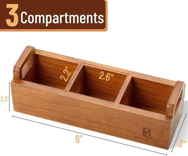 Alt view image 2 of 7 - BAMBOO LAND- Small Wooden Tea Bag Organizer, 3 Slot Small Wooden Tea Bag Holder for Countertop, Storage Caddy Box for Tea Packets, Sugar Packet Holder, Kitchen Accessory for Home, Office, Coffee Bar