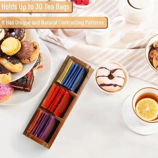 Alt view image 4 of 7 - BAMBOO LAND- Small Wooden Tea Bag Organizer, 3 Slot Small Wooden Tea Bag Holder for Countertop, Storage Caddy Box for Tea Packets, Sugar Packet Holder, Kitchen Accessory for Home, Office, Coffee Bar
